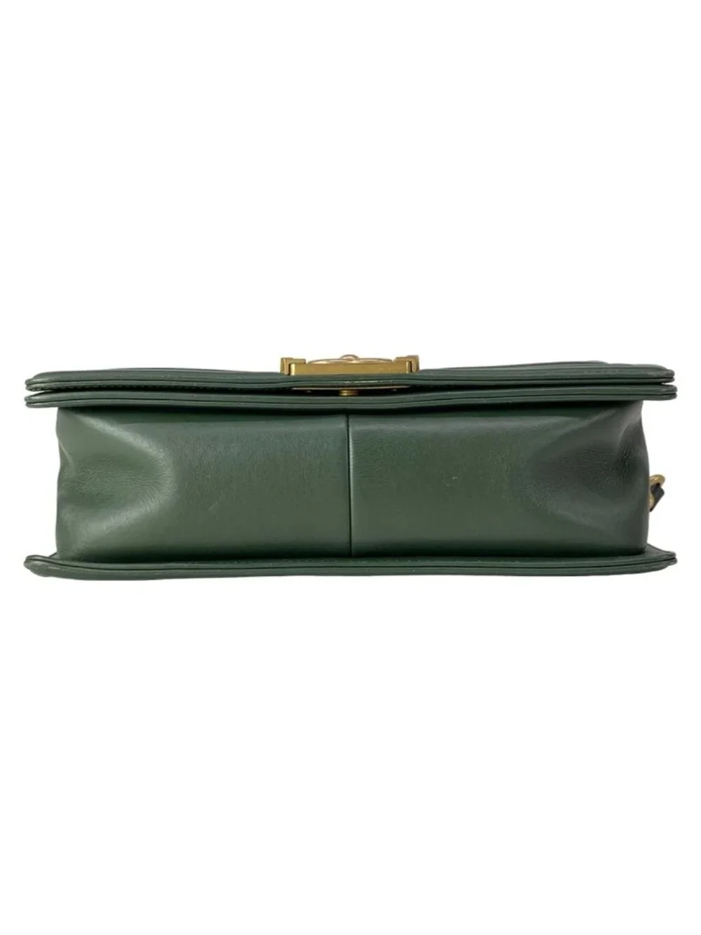 Chanel Shoulder Bag Boy Quilted Dark Green Vintage Gold Chain Leather